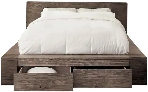 Transitional Style Wooden California King Size Bed with 2 Drawers, Brown - Benzara