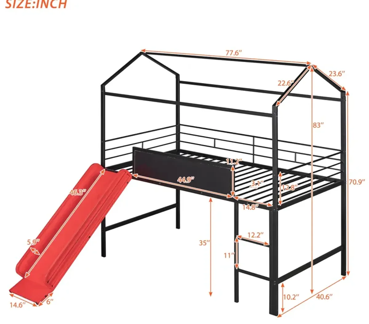 Merax Metal House Bed Loft Bed with Slide