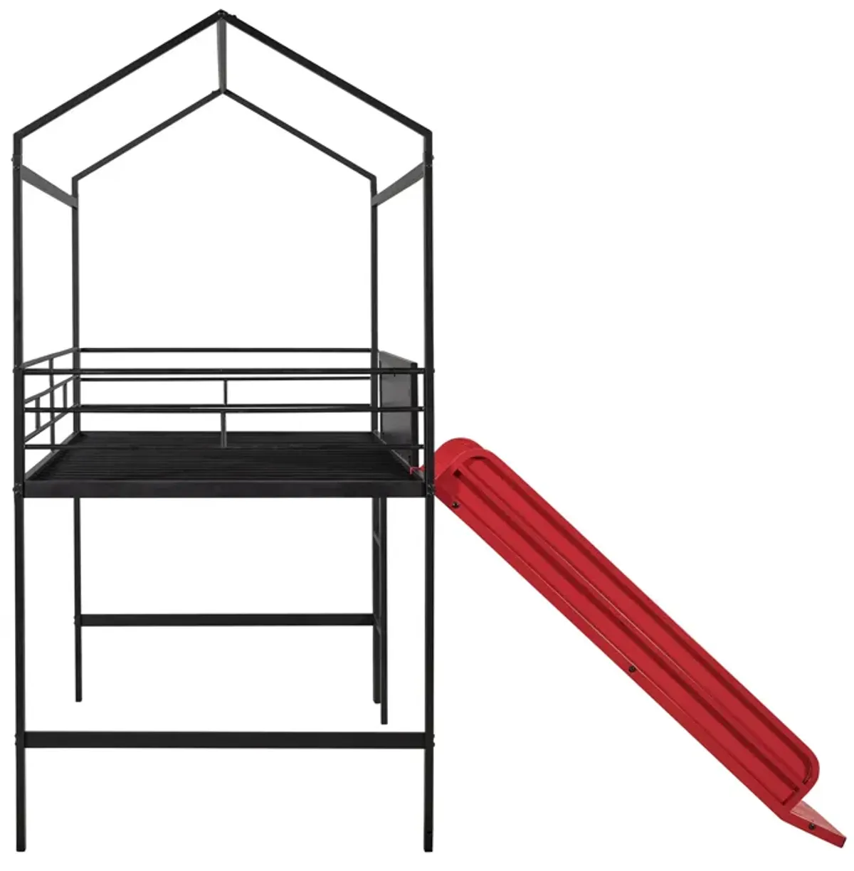 Merax Metal House Bed Loft Bed with Slide