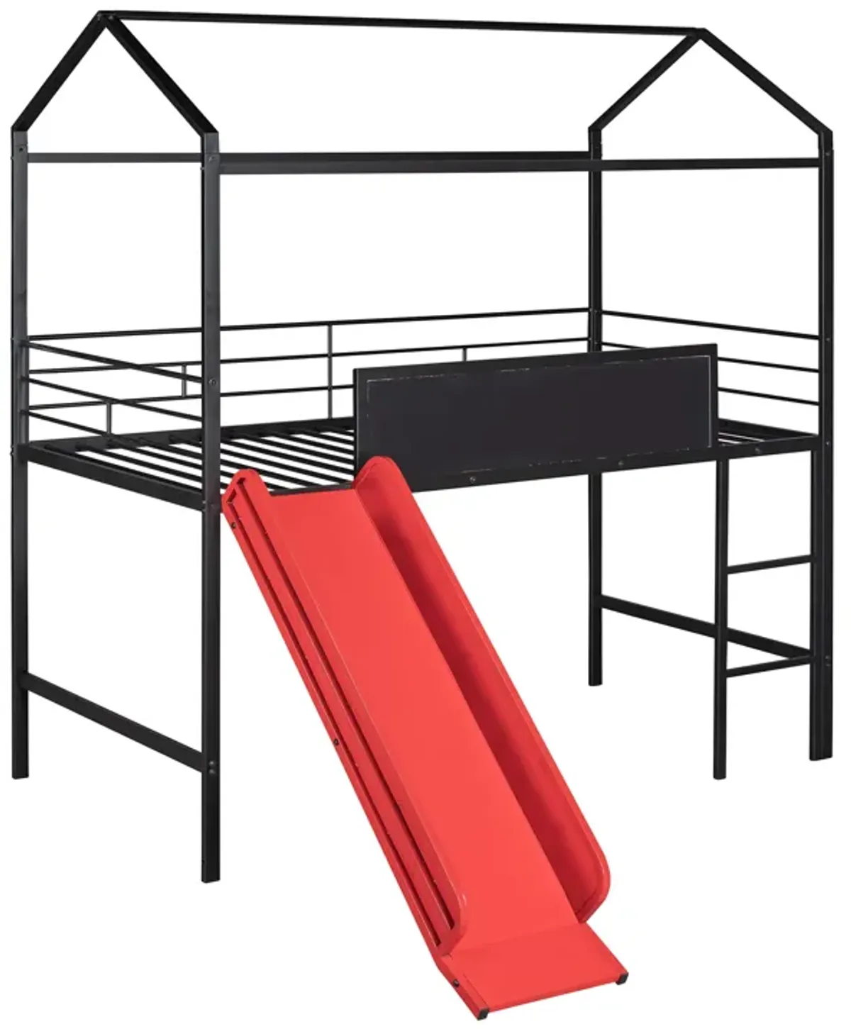 Merax Metal House Bed Loft Bed with Slide