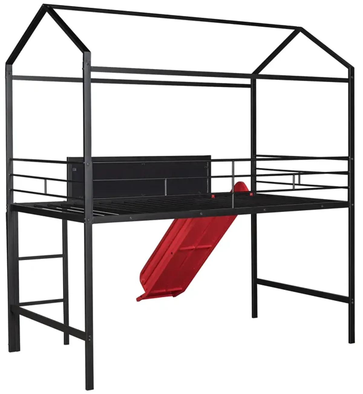 Merax Metal House Bed Loft Bed with Slide