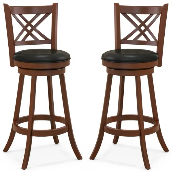 360� Swivel Upholstered Barstools Set of 2 with Back and Footrest