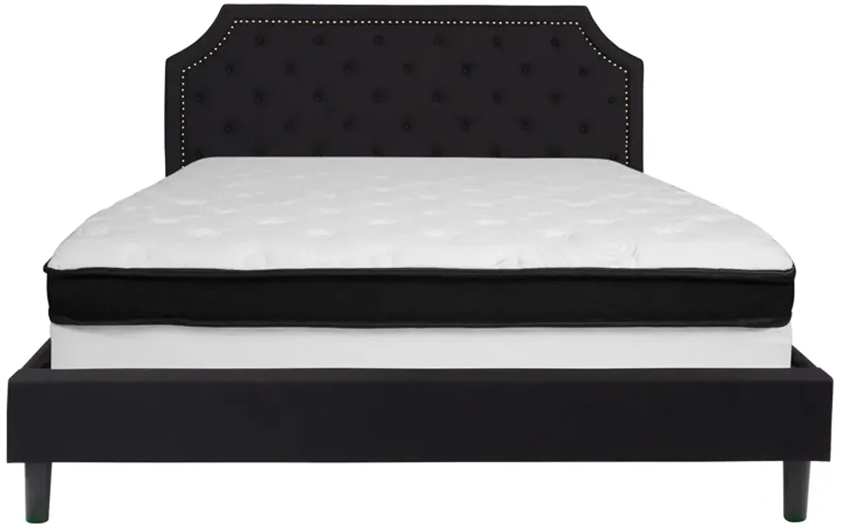 Brighton King Size Tufted Upholstered Platform Bed in Black Fabric with Memory Foam Mattress