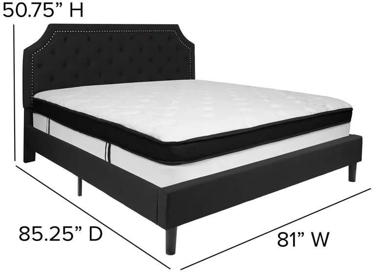 Brighton King Size Tufted Upholstered Platform Bed in Black Fabric with Memory Foam Mattress