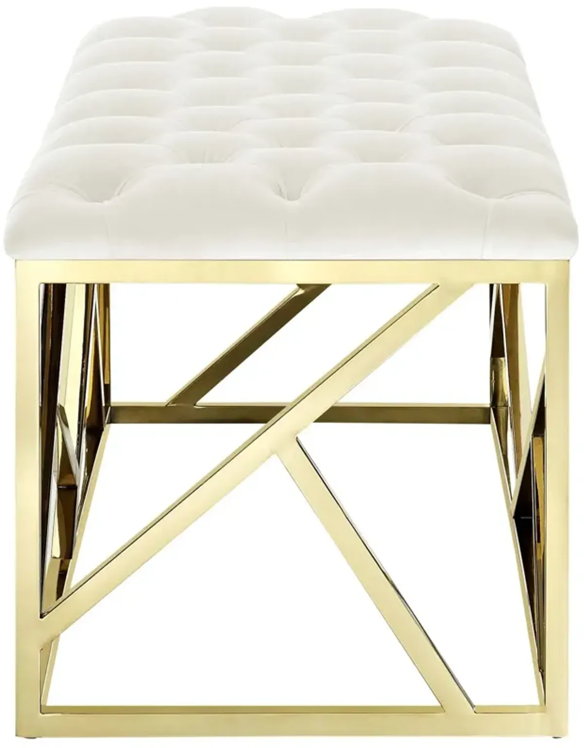 Modway Intersperse Tufted Modern Bench With Gold Stainless Steel Geometric Frame In Gold Ivory