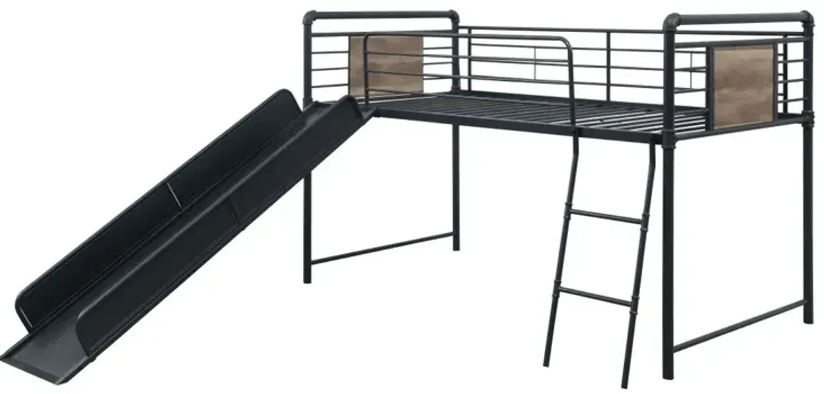 Cordelia Twin Loft Bed w/Slide in Oak, Sandy Black & Dark Bronze Hand-Brushed Finish