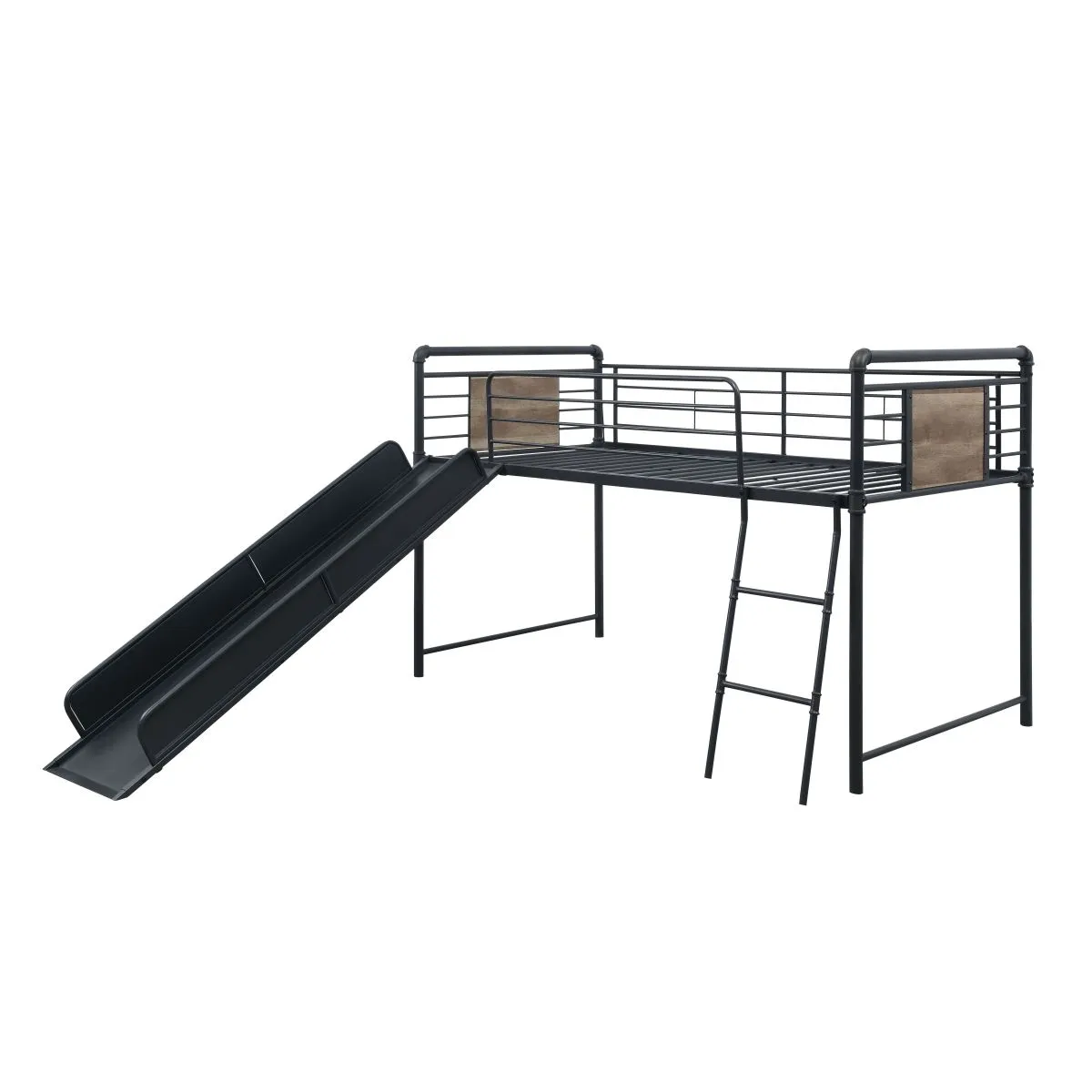 Cordelia Twin Loft Bed w/Slide in Oak, Sandy Black & Dark Bronze Hand-Brushed Finish