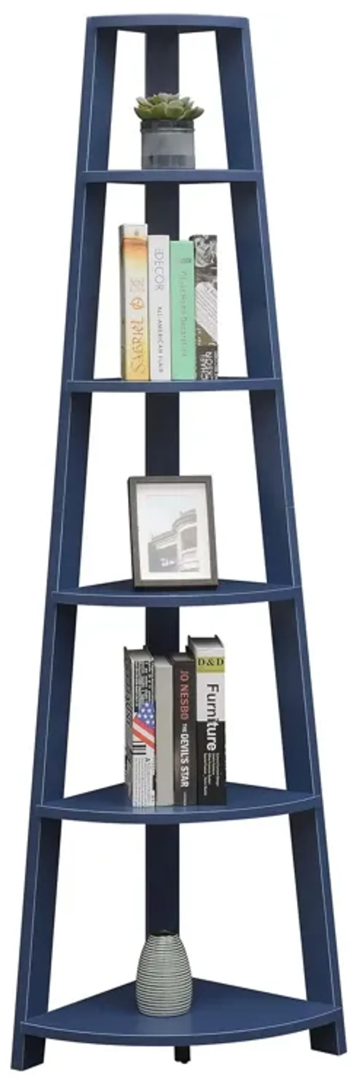 Convenience Concepts Newport 5-Tier Corner Bookshelf, Cobalt Blue