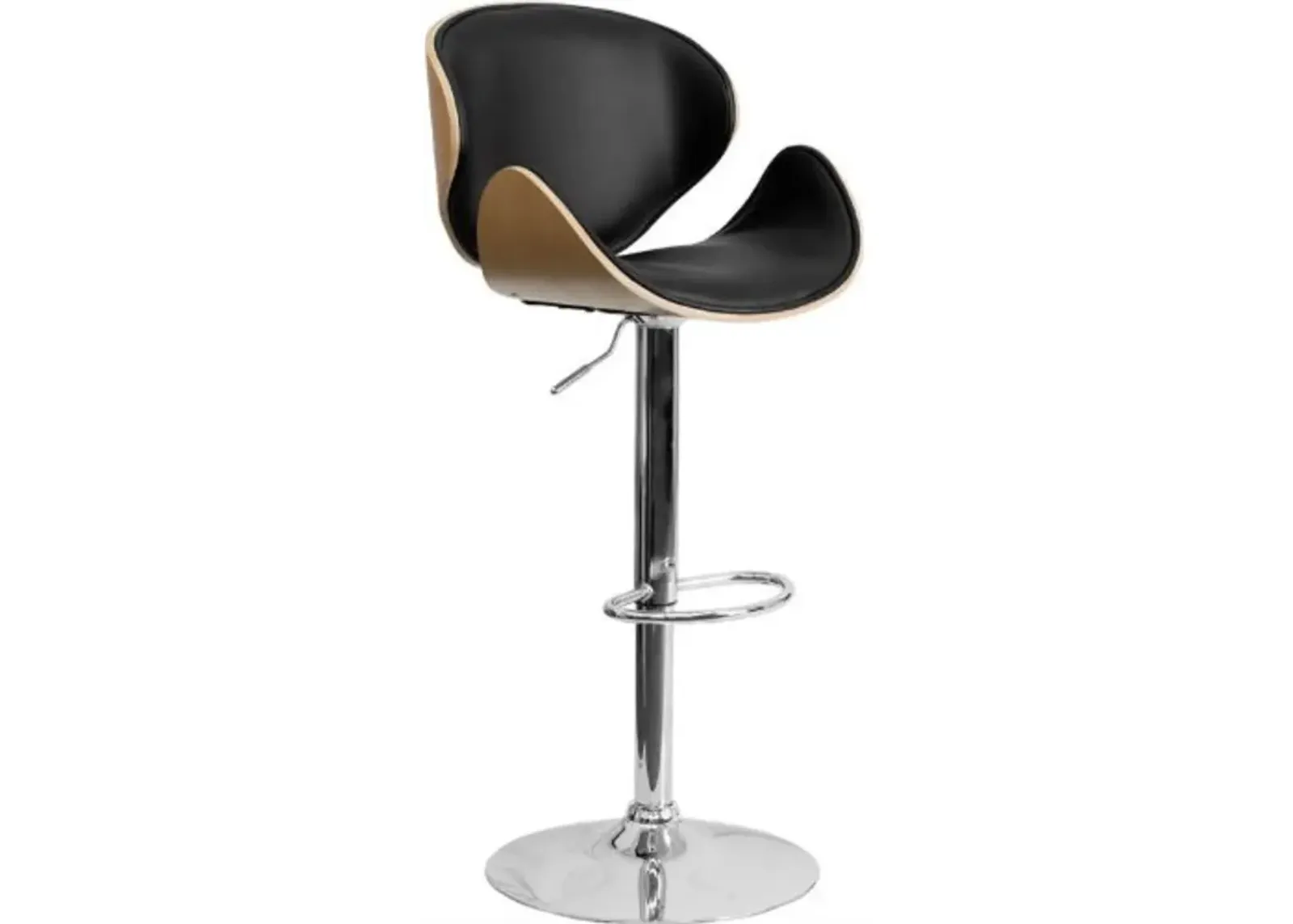 Hivvago Modern Adjustable Height Barstool with Curved Black Vinyl Seat & Back