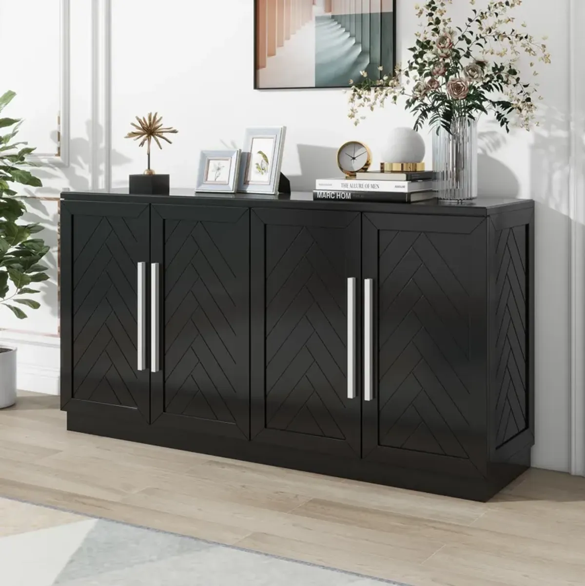 Clihome Sideboard Buffet Cabinet with Storage, Buffet Cabinet with Adjustable Shelves and Silver Handles Sideboard Cabinet for Kitchen, Dining Room, Living Room, Antique Blue