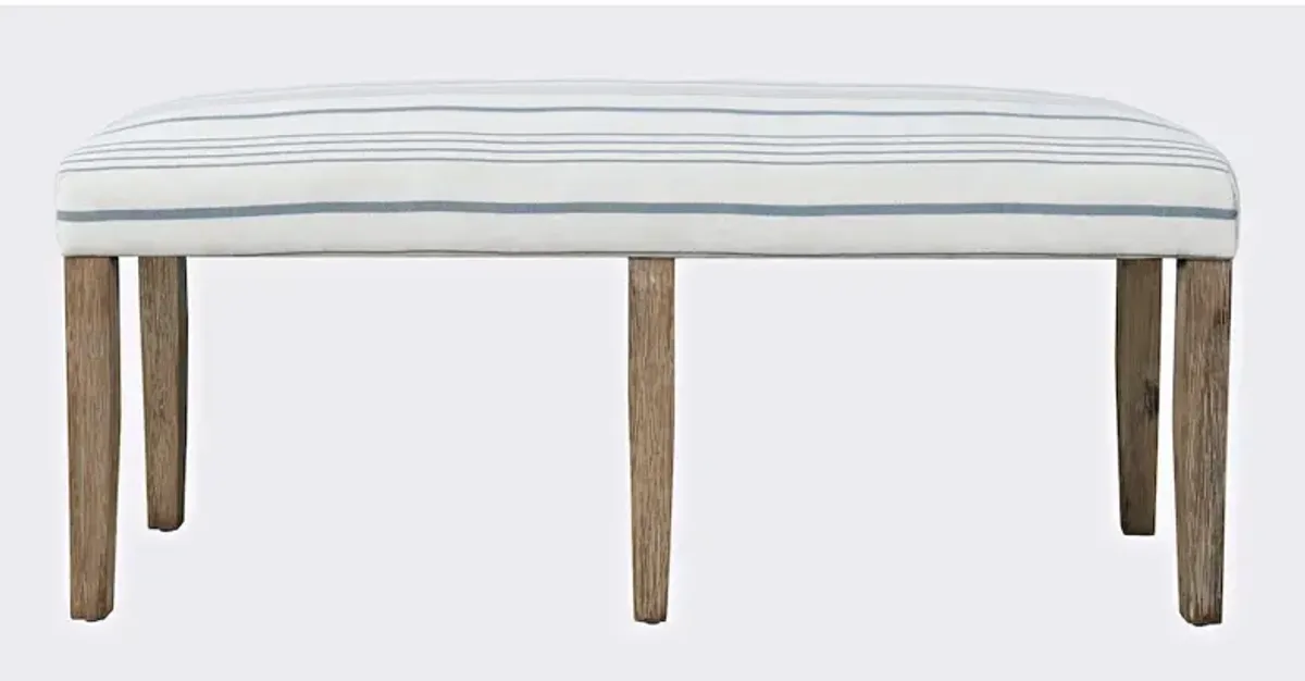 Jofran Eastern Tides Coastal Wire-Brushed Wood 46 Upholstered Dining Bench