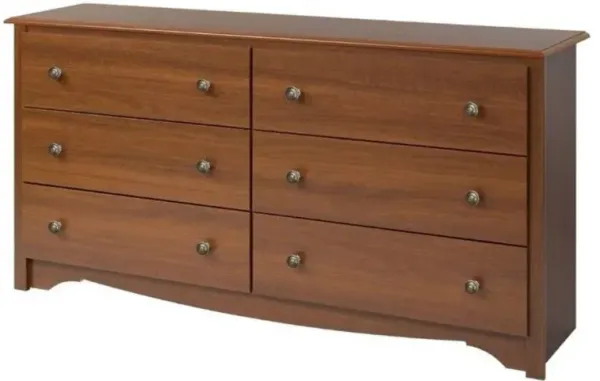 Hivvago Bedroom Dresser in Medium Brown Cherry Finish with 6 Drawers and Metal Knobs