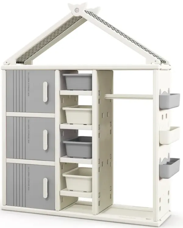 Kids Costume Storage Closet with Storage Bins and Shelves and Side Baskets for Kids Room