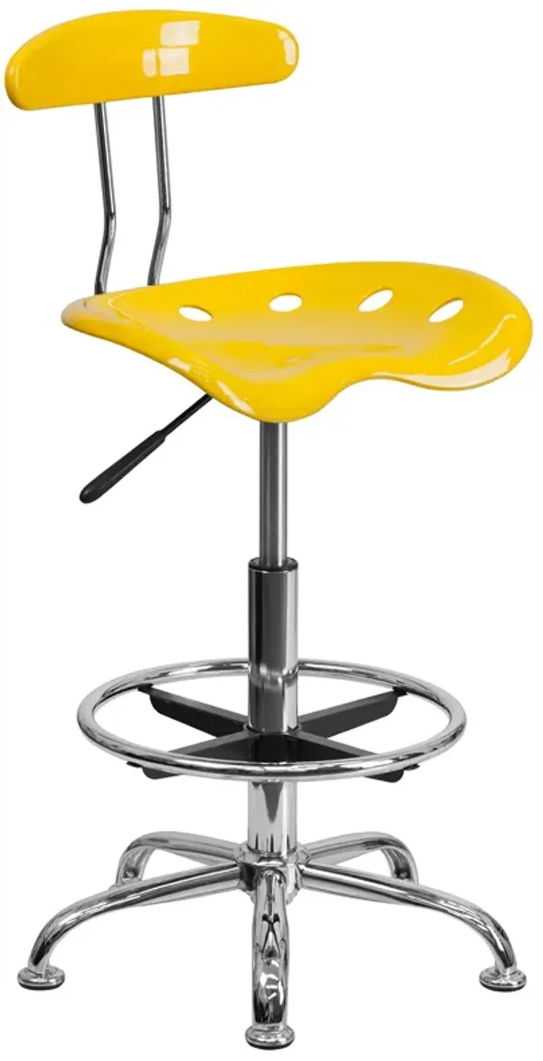 Flash Furniture Bradley Vibrant Yellow and Chrome Drafting Stool with Tractor Seat