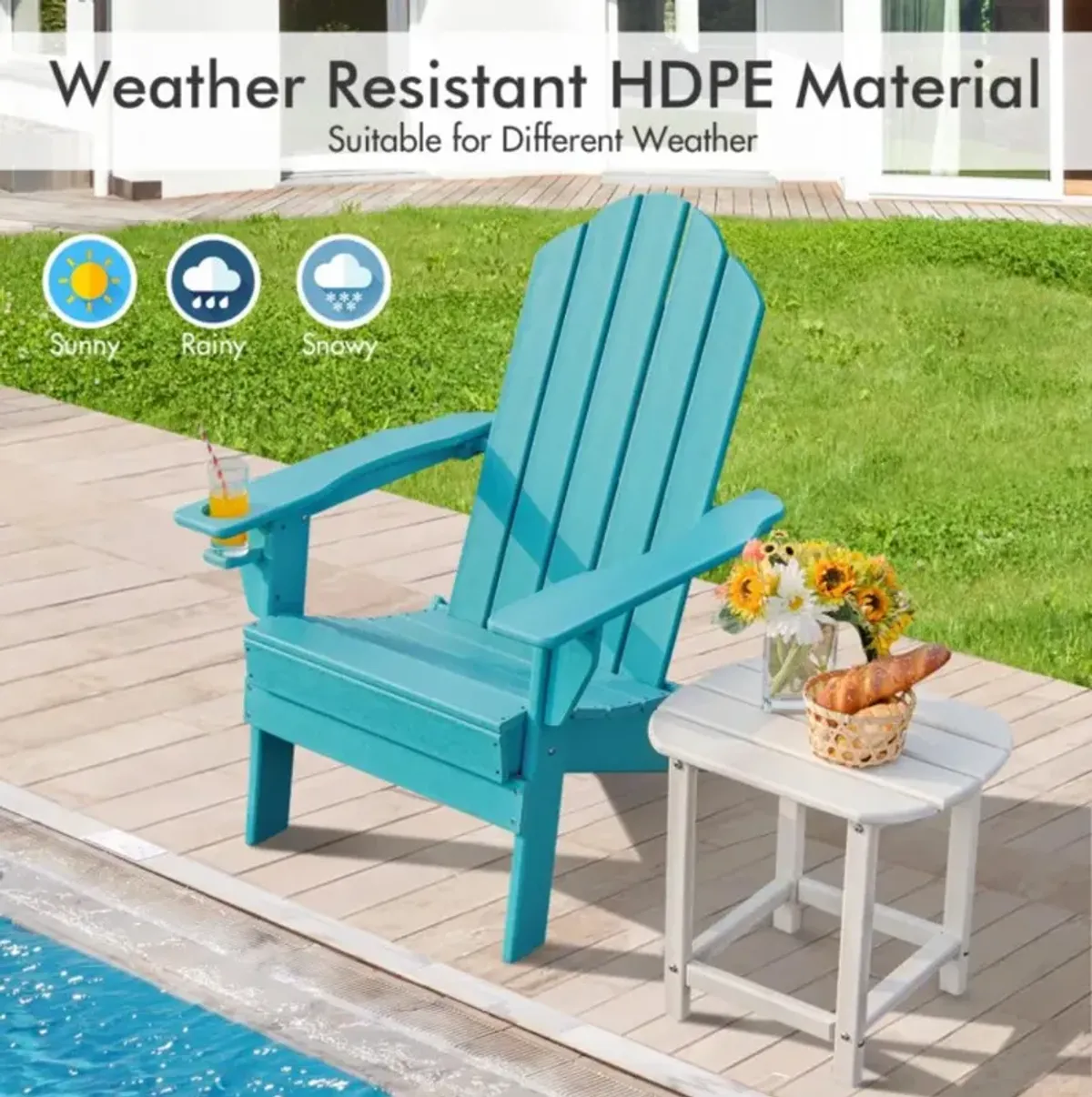 Hivvago Foldable Weather Resistant Patio Chair with Built-in Cup Holder