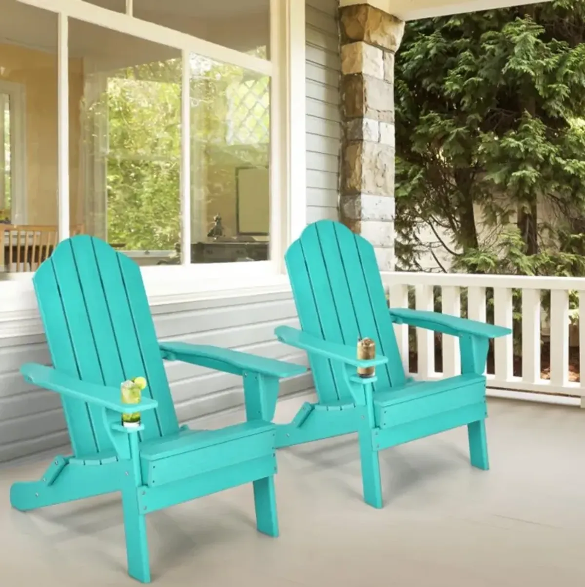 Hivvago Foldable Weather Resistant Patio Chair with Built-in Cup Holder