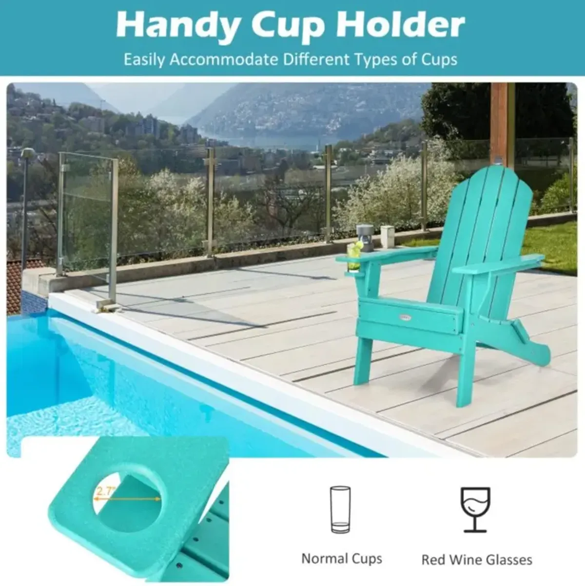 Hivvago Foldable Weather Resistant Patio Chair with Built-in Cup Holder