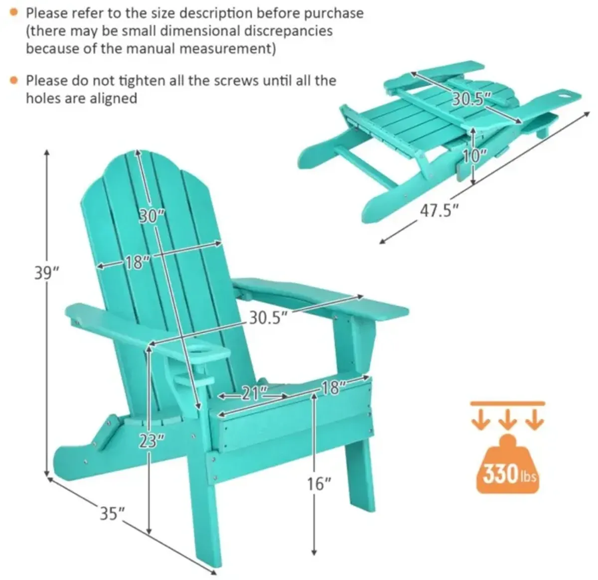 Hivvago Foldable Weather Resistant Patio Chair with Built-in Cup Holder