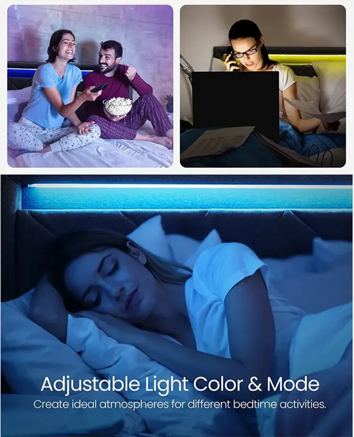 Full Size LED Bed Frame with Headboard and 4 Drawers USB Port and Type-C Port