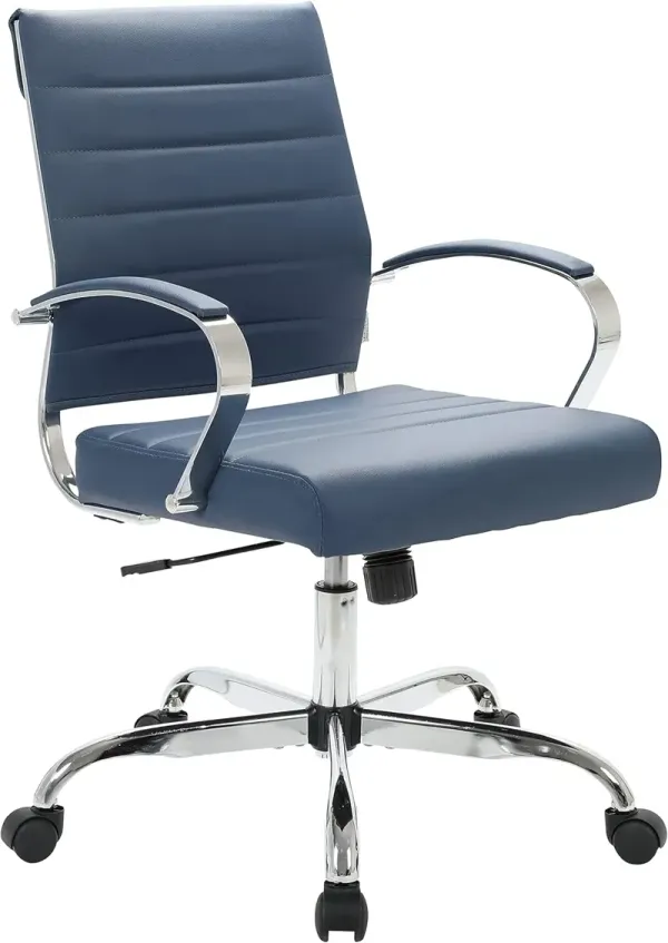 LeisureMod Benmar Modern Mid-Back Adjustable Swivel Leather Office Chair
