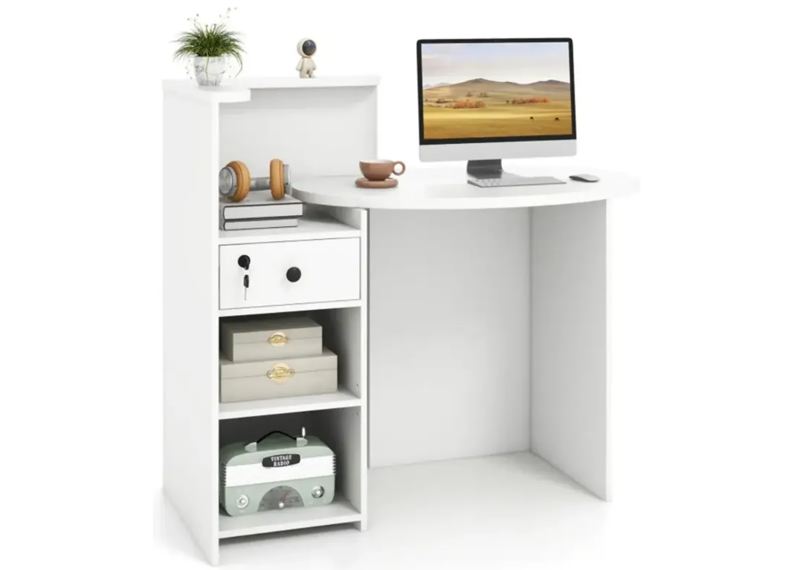 Hivvago Reception Office Desk with Open Shelf and Lockable Drawer