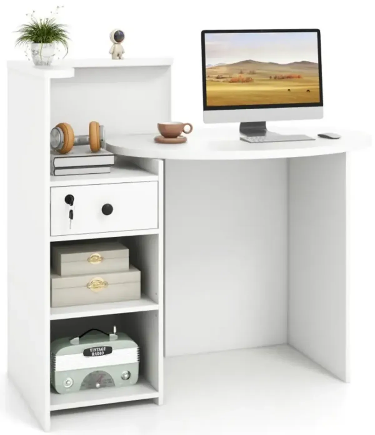 Hivvago Reception Office Desk with Open Shelf and Lockable Drawer