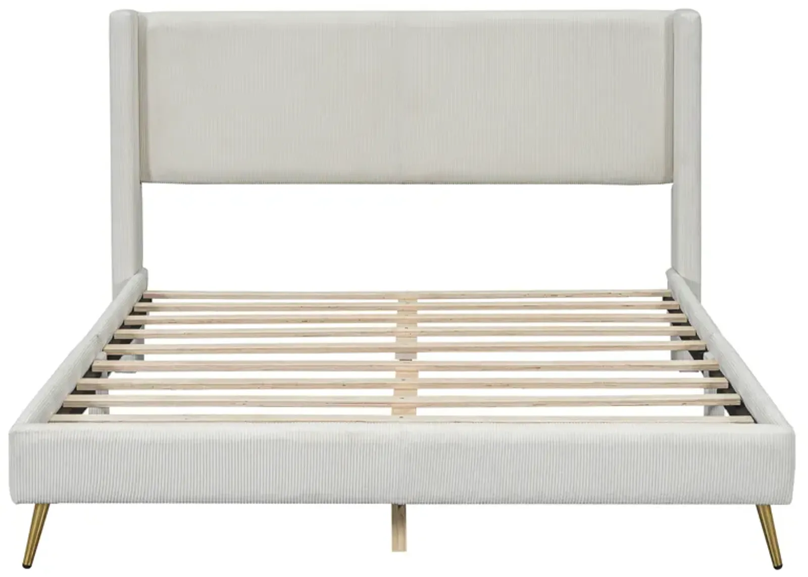 Merax Corduroy Platform Bed with Metal Legs