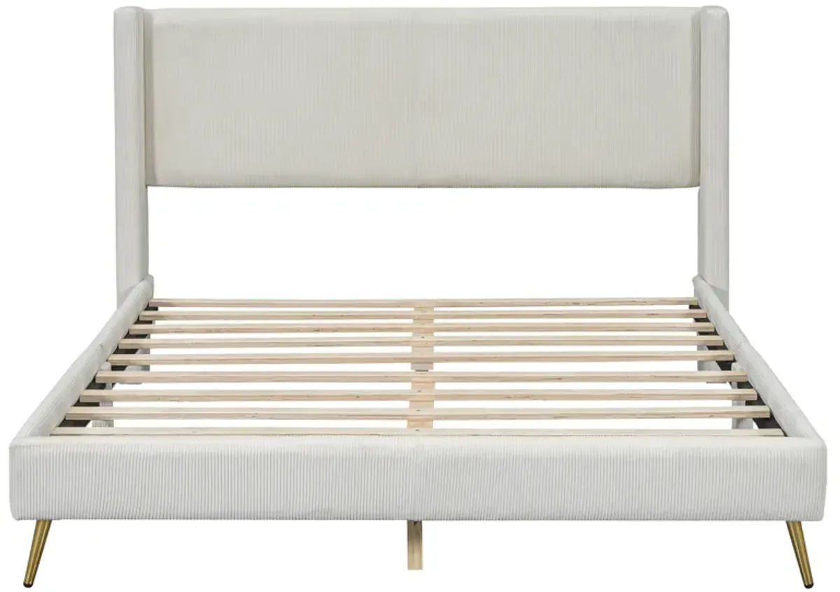 Merax Corduroy Platform Bed with Metal Legs