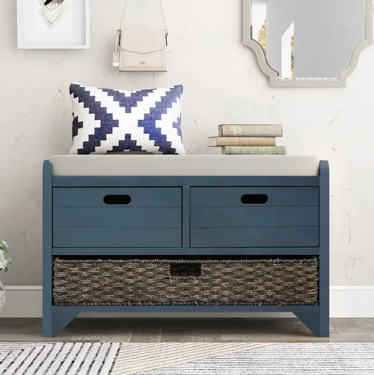 Entryway Shoe Bench with Storage 2 Drawers and Removable Basket
