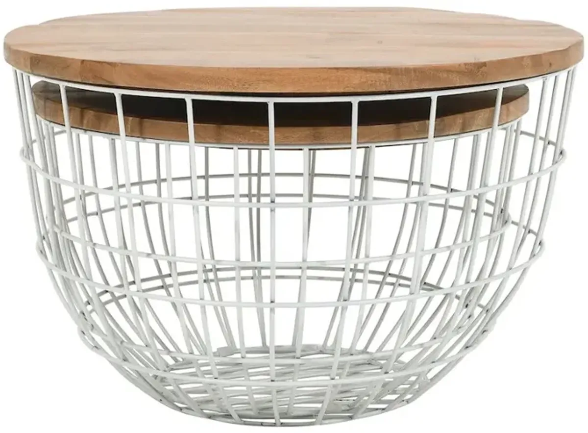 Jofran Rondo Nested Storage Solid Wood and Metal Basket Coffee Tables (Set of 2)