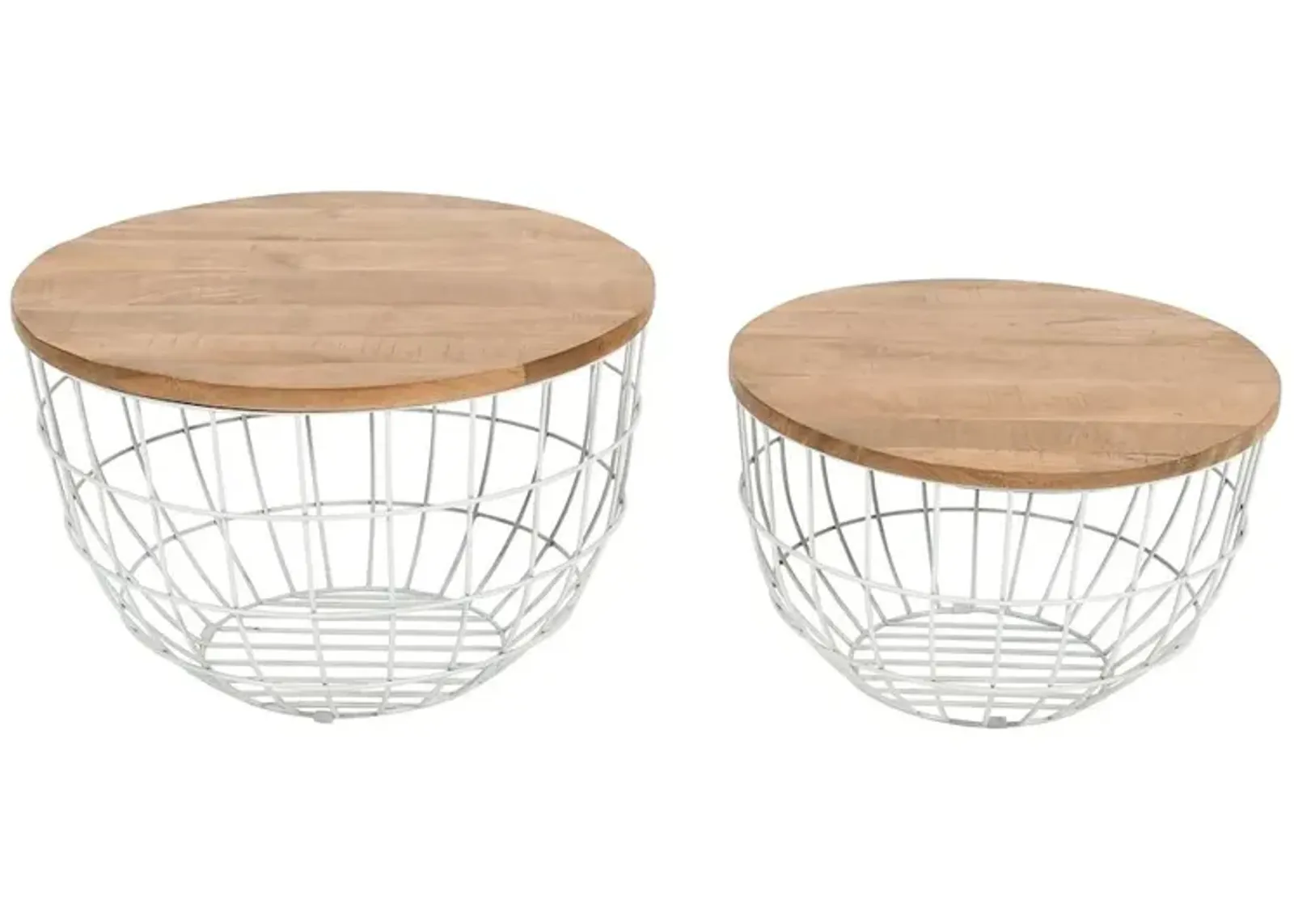 Jofran Rondo Nested Storage Solid Wood and Metal Basket Coffee Tables (Set of 2)