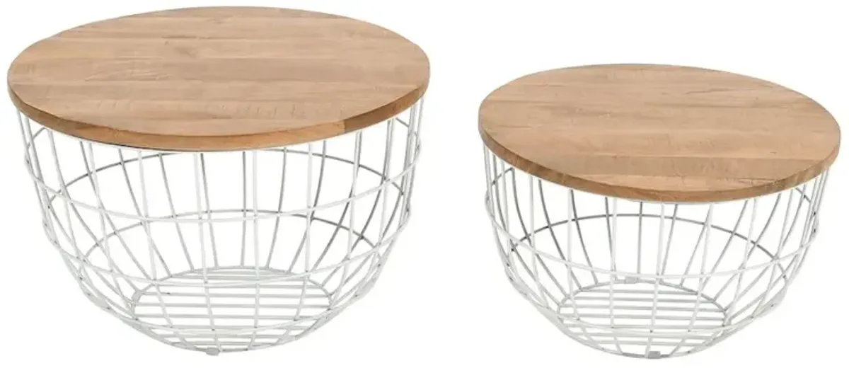 Jofran Rondo Nested Storage Solid Wood and Metal Basket Coffee Tables (Set of 2)