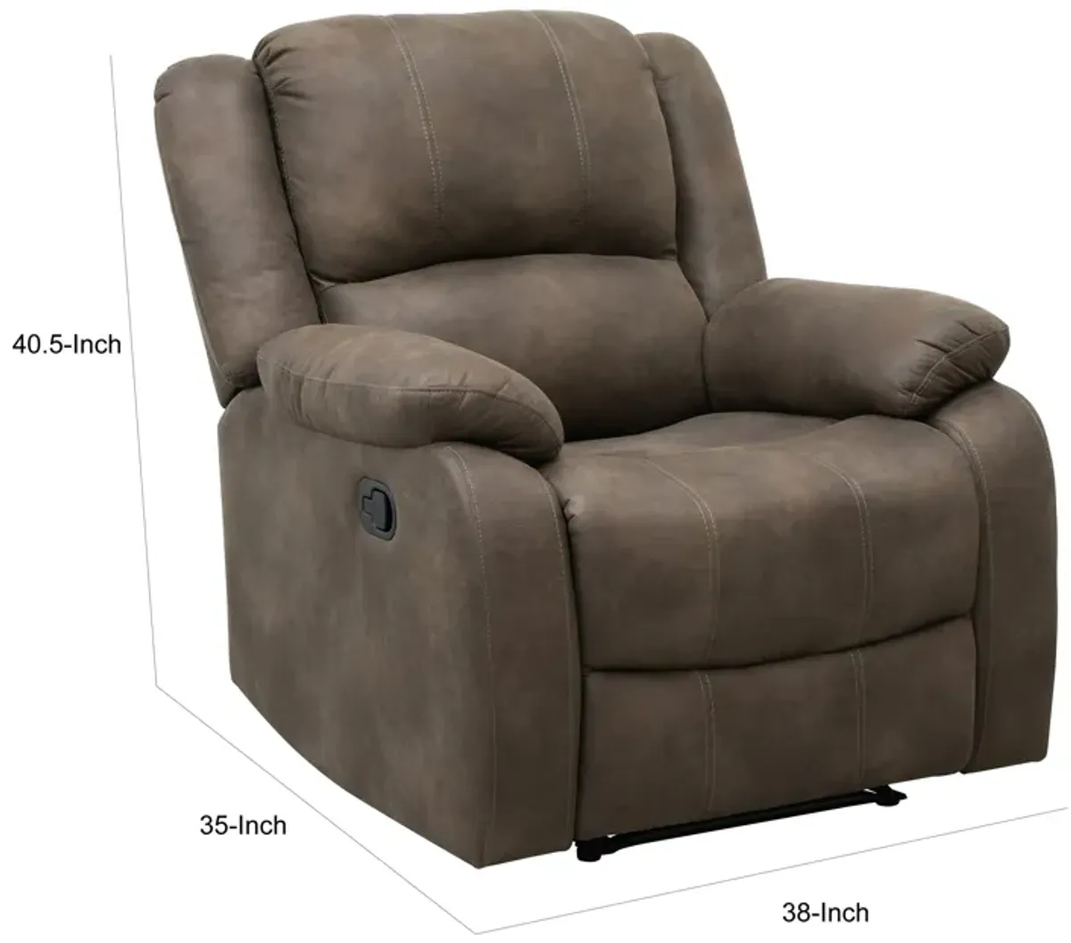 Chris 38 Inch Manual Recliner Chair, Cushions, Solid Wood, Brown Microfiber - Benzara