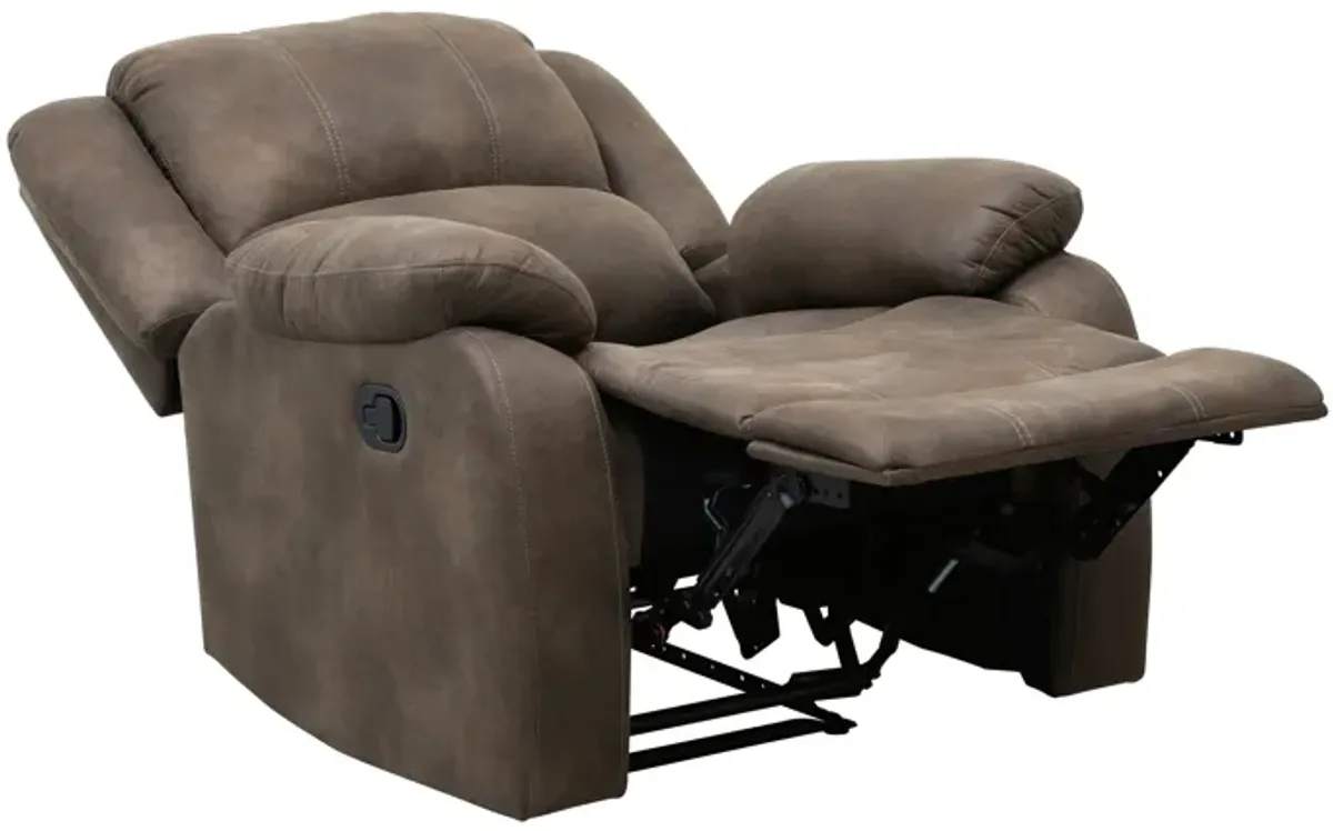 Chris 38 Inch Manual Recliner Chair, Cushions, Solid Wood, Brown Microfiber - Benzara