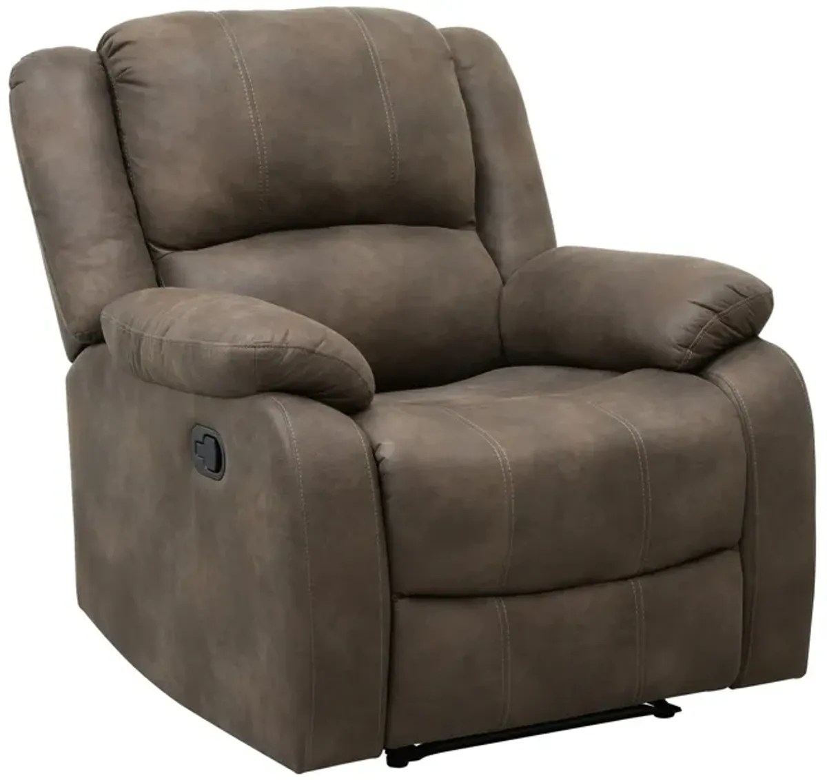 Chris 38 Inch Manual Recliner Chair, Cushions, Solid Wood, Brown Microfiber - Benzara