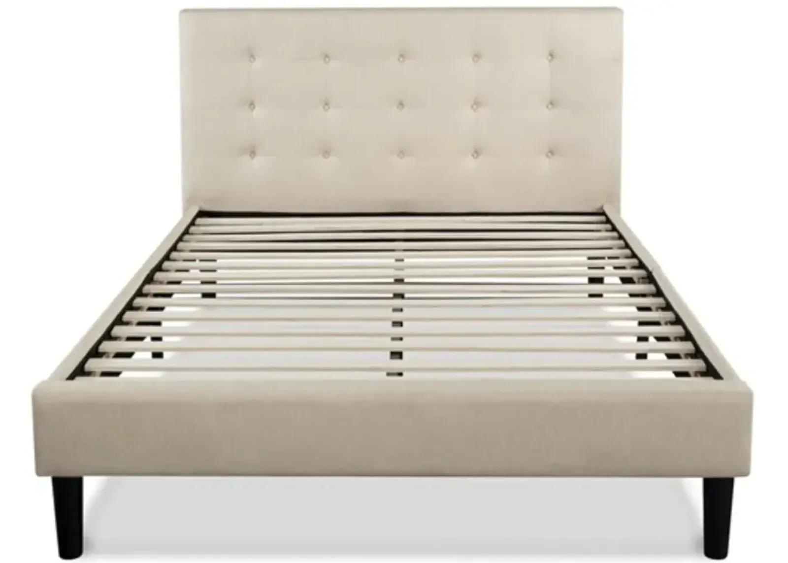 Full size Platform Bed Frame with Taupe Button Tufted Upholstered Headboard