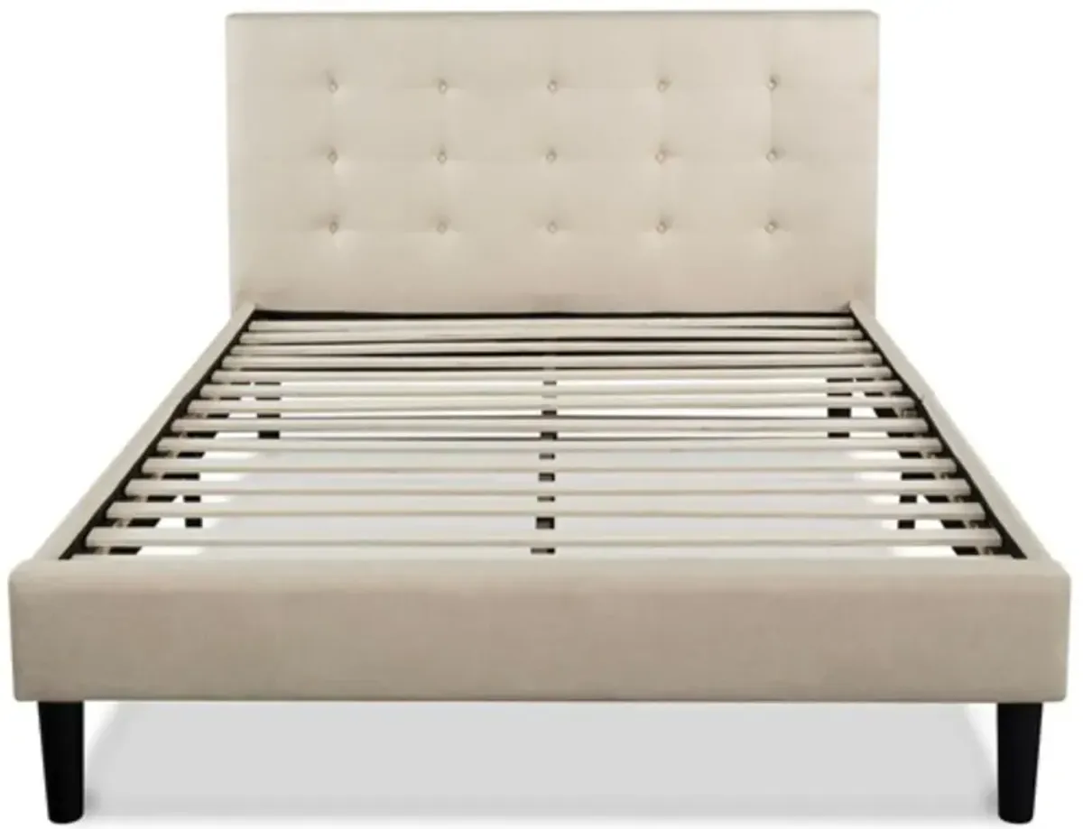 Full size Platform Bed Frame with Taupe Button Tufted Upholstered Headboard