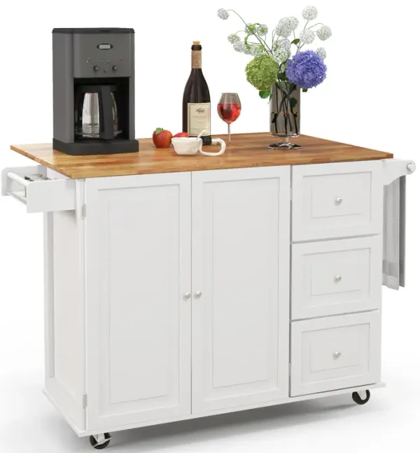 Kitchen Island Trolley Cart Wood with Drop-Leaf Tabletop and Storage Cabinet