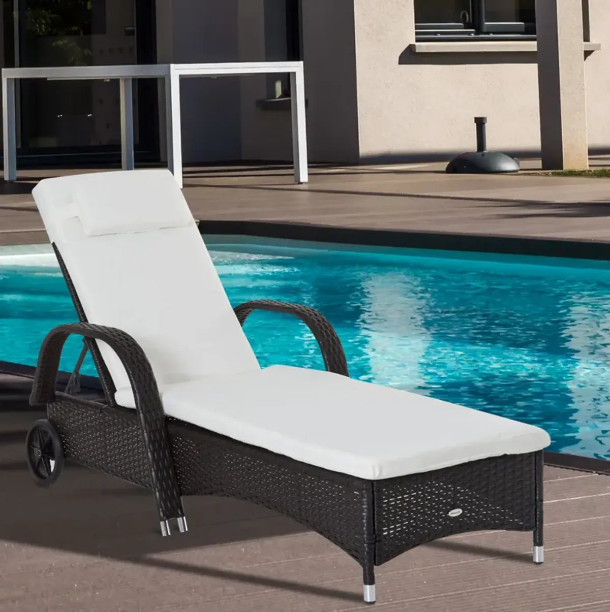 Dark Coffee Outdoor Comfort: PE Rattan Wicker Chaise with Adjustable Back