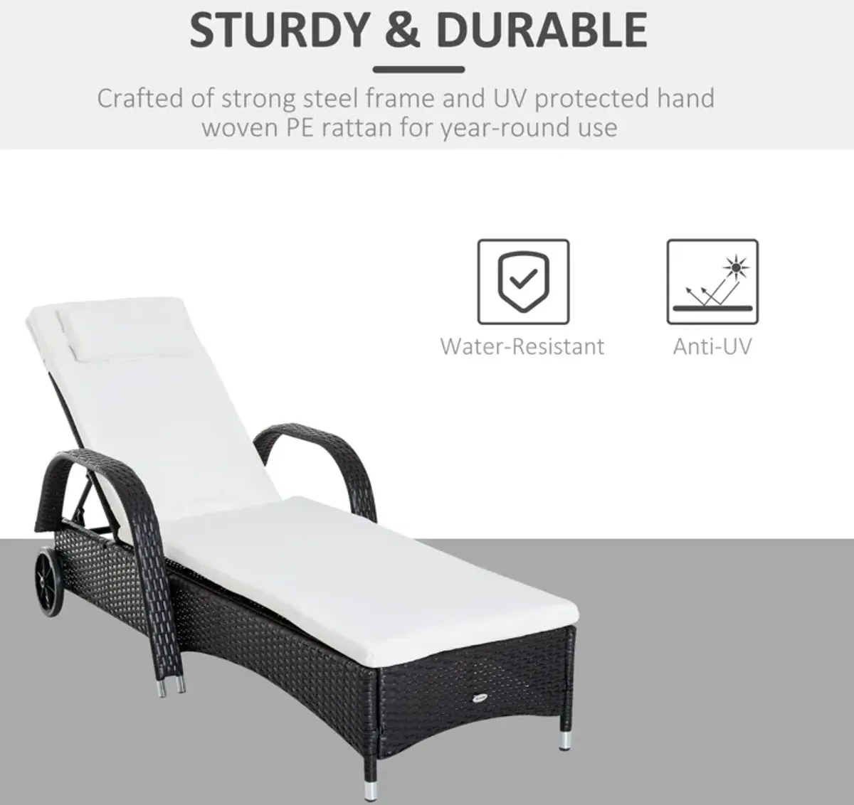 Dark Coffee Outdoor Comfort: PE Rattan Wicker Chaise with Adjustable Back