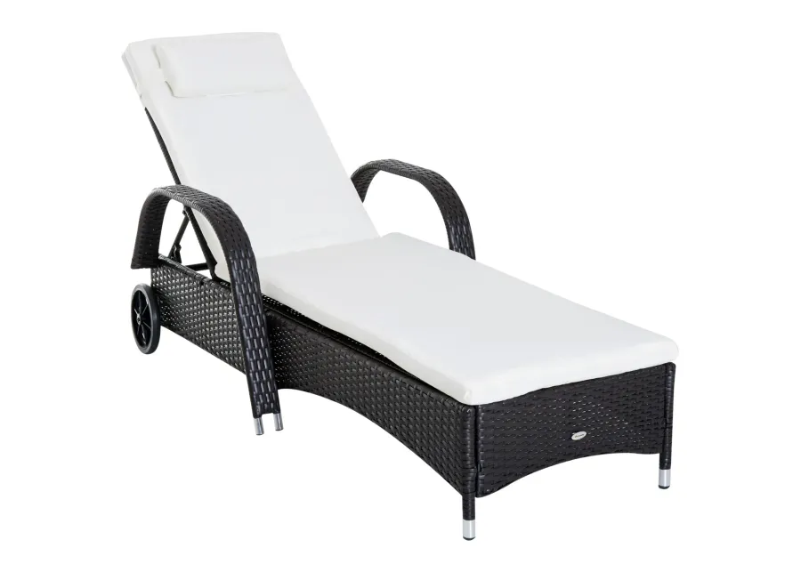 Dark Coffee Outdoor Comfort: PE Rattan Wicker Chaise with Adjustable Back