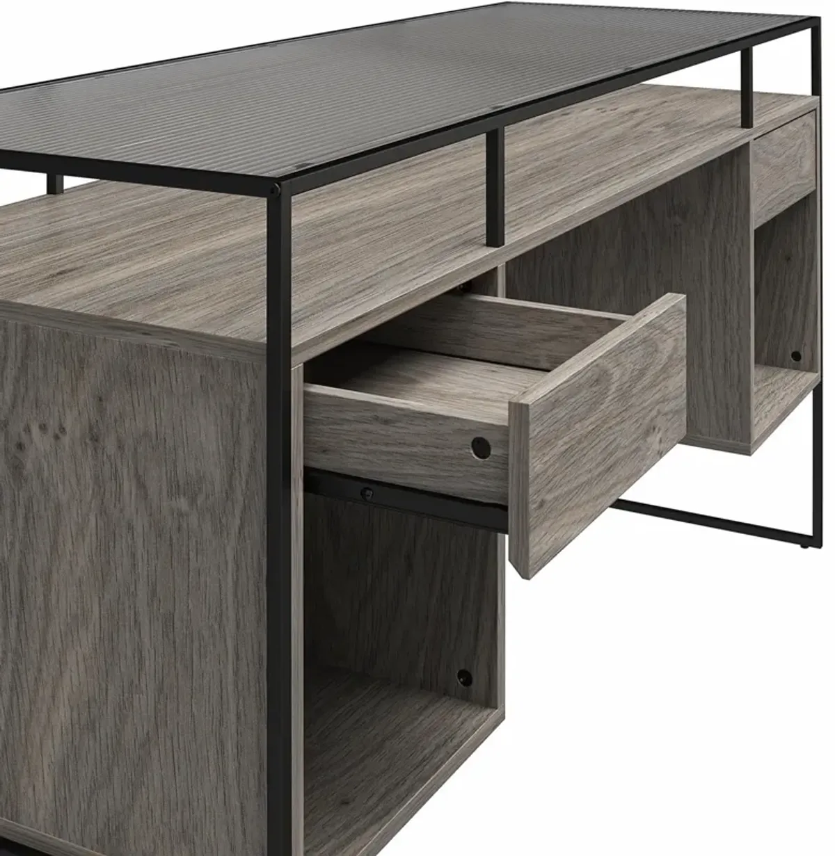 Camley Modern Desk with Fluted Glass Top