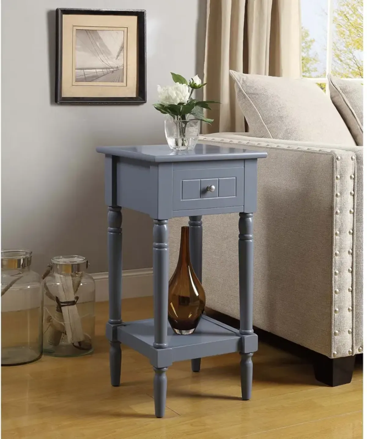 Convenience Concepts French Country Khloe 1 Drawer Accent Table with Shelf, Gray