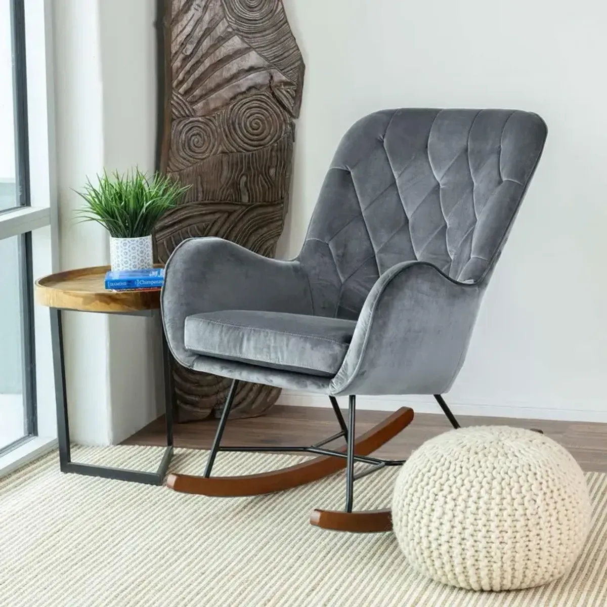 Ashcroft Furniture Co Hannah Mid Century Modern Rocking Chair in Dark Grey