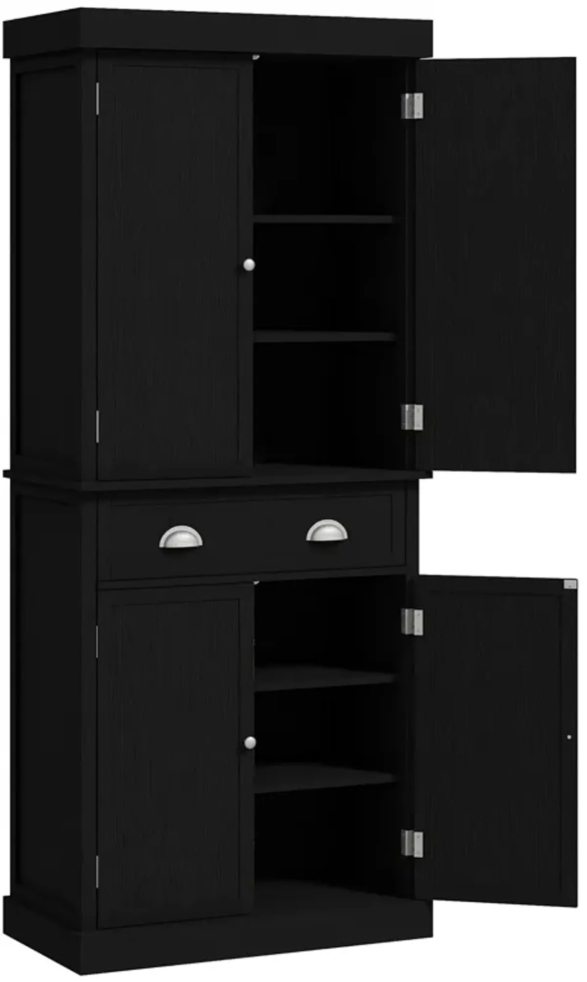 72" H Colonial Kitchen Pantry Freestanding Storage Cabinet Black