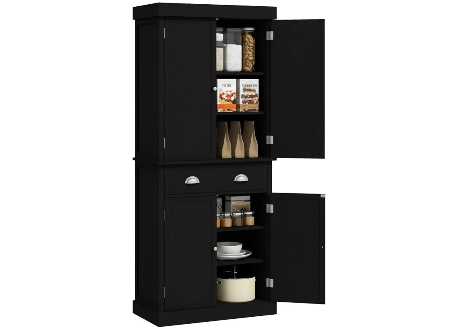 72" H Colonial Kitchen Pantry Freestanding Storage Cabinet Black