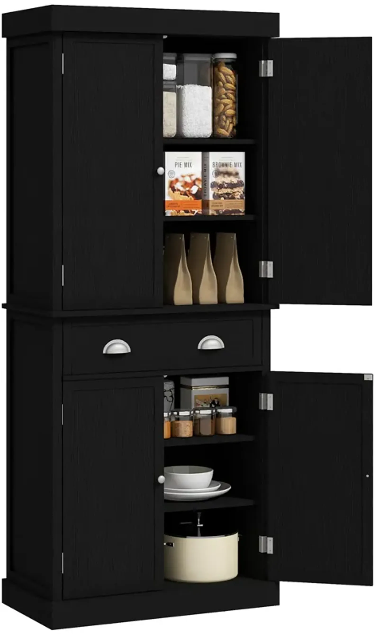 72" H Colonial Kitchen Pantry Freestanding Storage Cabinet Black