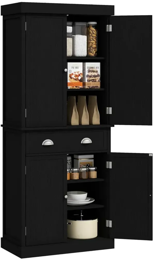 72" H Colonial Kitchen Pantry Freestanding Storage Cabinet Black