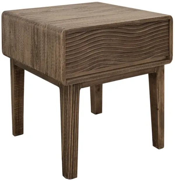Oly Side End Table, 1 Drawer, Rustic Natural Brown Melina Wood 23 Inch