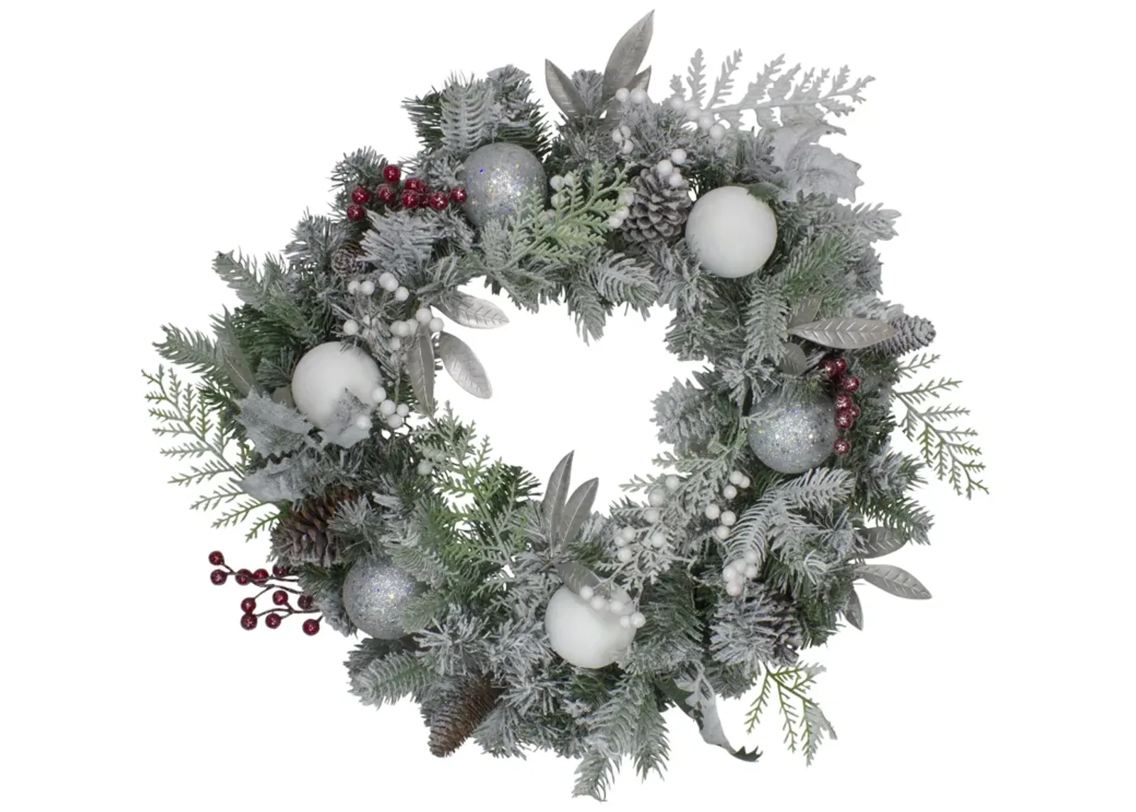 Frosted Cedar and Berries Artificial Christmas Wreath - 24-Inch  Unlit